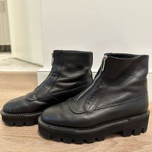 Chunky Zip Up Leather Boots